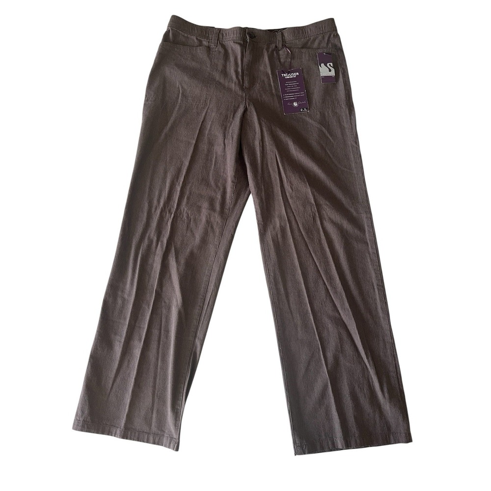 NWT Gloria‎ Vanderbilt Women's Size 14 Trouser Brown Pinstripe Wide Leg Pockets
